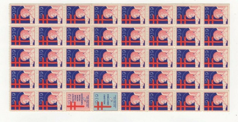 USA - Tuberculosis Christmas Seals 1939 Block of 40 Stamps - MNH OG