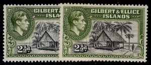 GILBERT AND ELLICE ISLANDS GVI SG47 + 47a, 2½d SHADE VARIETIES, M MINT. Cat £12.