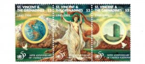 St. Vincent 1995 SC# 2162 - 50th Anniversary of U.N. - Strip of 3 Stamps - MNH