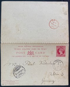 1894 Turks Island Postal Stationery Reply Postcard Cover To Ulm Germany