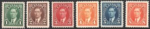 Canada SC#231-236 1¢-8¢ King George VI Singles (1937) MNH