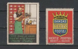 Denmark- Pair of Hertz Footwear Advertising Vignette Stamps - NG