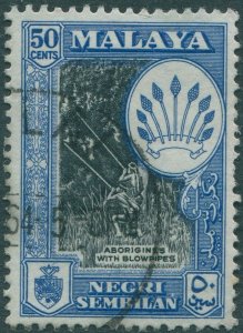 Malaysia Negri Sembilan 1957 SG76 50c Aborigines with blowpipes Arms FU