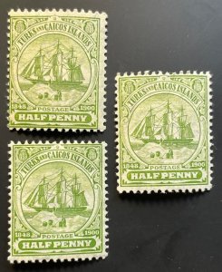 Turks & Caicos Islands Scott 10, Unused lot of 3, LHM