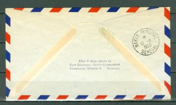 GERMANY BERLIN 1956 FIRST FLIGHT STATIONERY ENVELOPE(#9N127) + TO RIO