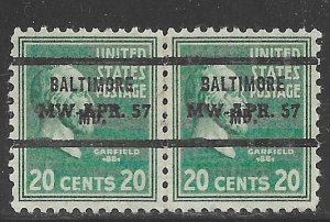 USA 825: 20c James A. Garfield, single, Baltimore precancel, with date, used, VF