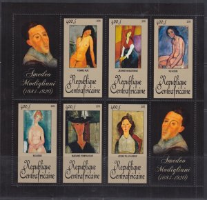 CENTRAL AFRICAN REP Sc# 1806-7.1 MNH 2 S/Sheets of MODIGLIANI PAINTINGS