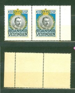 Danish West Indies. 1915 Christmas Seal Pair With Margin. MNH. King Christian X.