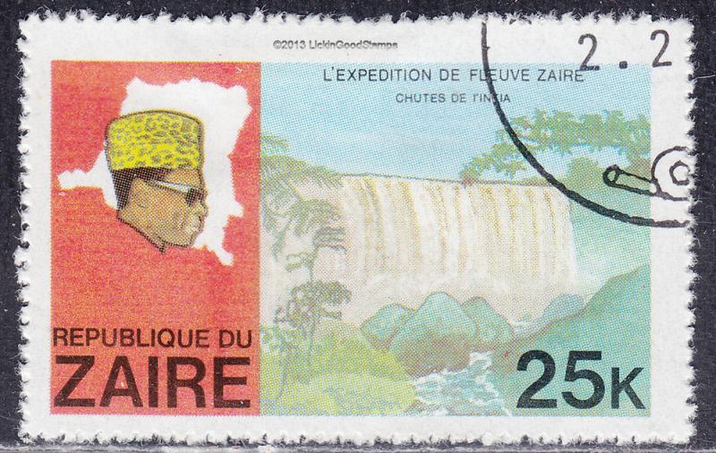 Zaire 908 USED 1979 President Mobotu Map of Zaire Waterfall