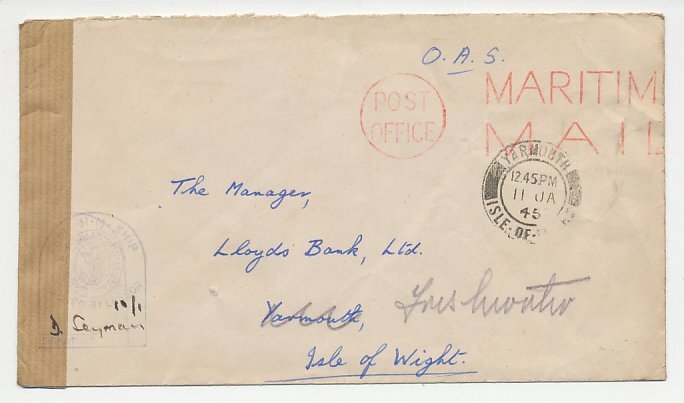 Censored cover / Postmark GB / UK 1945 Maritime Mail - Navy