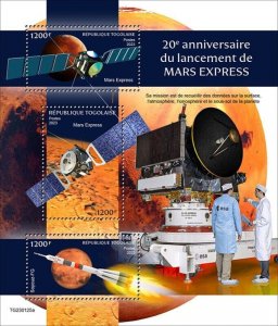 Togo - 2023 Mars Express Anniversary Launch - 3 Stamp Sheet - TG230125a