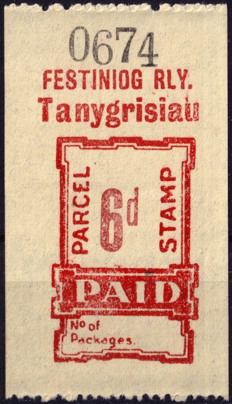 GB / Wales - FESTINIOG RAILWAY Parcel Stamp 6d (Tanygrisiau) - Mint