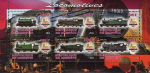 Djibouti Trains Locomotive Souvenir Sheet of 6 Stamps MNH