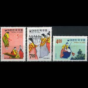 KOREA 1967 - Scott# 558-60 Folkways Set of 3 NH