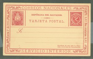 Salvador, El  1882 2c postal card