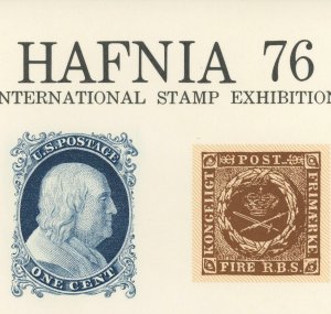 Hafnia 1976 Philatelic Exhibition Vignette Souvenir Card USPS Denmark Copenhagen