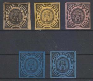 GERMANY PRIVATE POST HAMBURG 1862 Michel 2 FIVE SINGLES DIFFERENT COLORS €100.00 