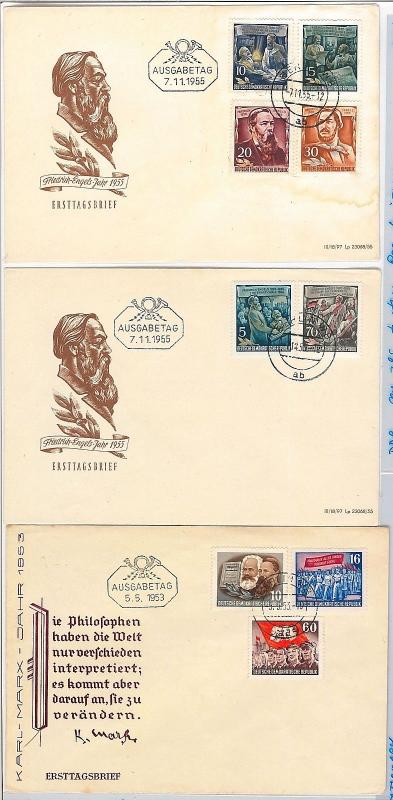 GERMANY DDR -  POSTAL HISTORY - MICHEL 344/53 on 3 FDC Covers - Friedrich Engels