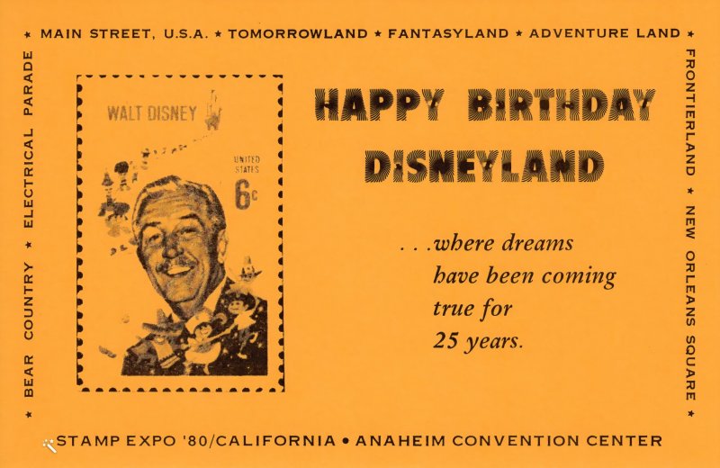 USA Stamp Expo'80/California Happy Birthday Disneyland Card