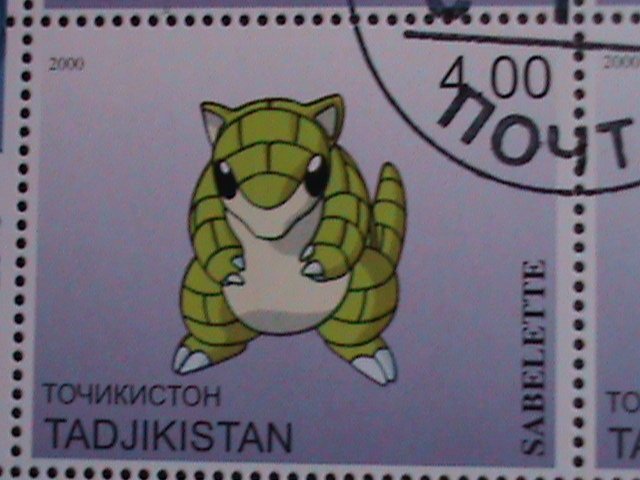 ​TAJIKISTAN -2000 LOVELY FAMOUS POKEMON FANCY POSTAL CANCEL CTO SHEET VF