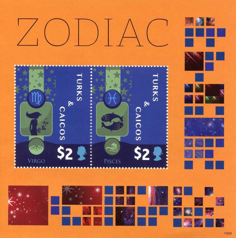 Turks & Caicos 2014 MNH Zodiac 2v S/S II Space Constellations Virgo Stamps