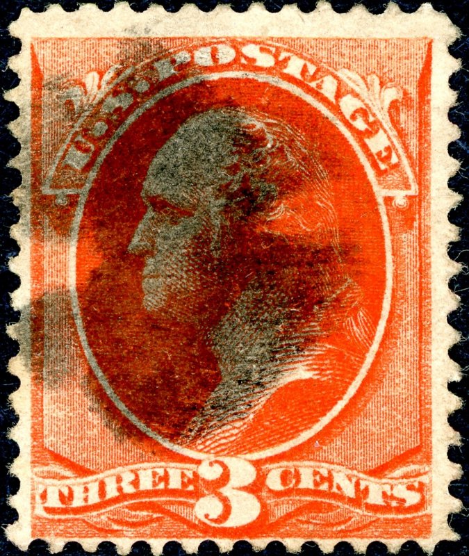 US #214 1887 3c Washington. Used Fine. Dark Cancel.