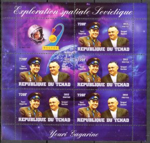 Chad 2013 Space Y. Gagarin (2) sheet of 5 MNH