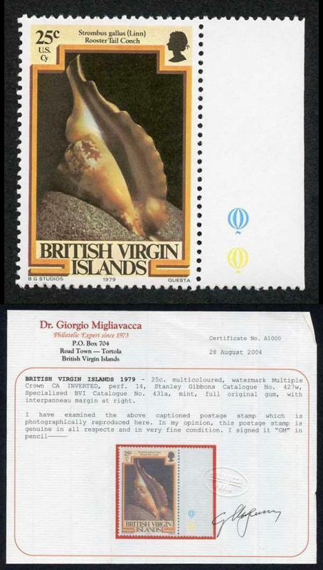 Virgin Is SG427w 1979 25c Wmk INVERTED RARE and unpriced in SG U/M