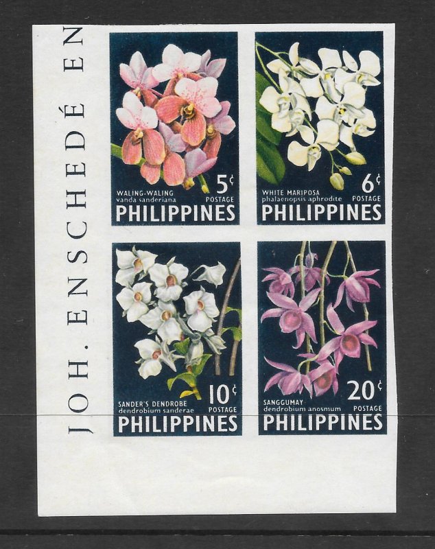 Philippines #853b Mint NH Imperf block of 4 Orchids  2017 CV $4.50+