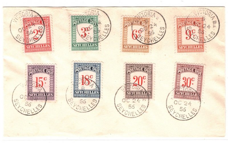 SEYCHELLES Cover KGVI *POSTAGE DUES* (1951) 2c-30c Set{8} Used 1956 CDS MA48