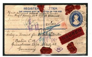 BURMA Cover *East Rangoon* REGISTERED INSURED Germany Berlin FRANKING 1922 GV143