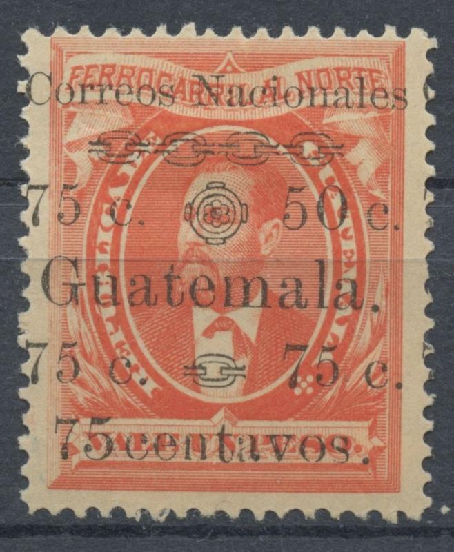 Guatemala 1886 MH Surcharged Stamp | Scott 28d | Variety 50 for 75