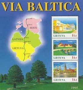 Lithuania 1995 MNH Stamps Souvenir Sheet Scott 509 Via Baltica Highway Map Trees