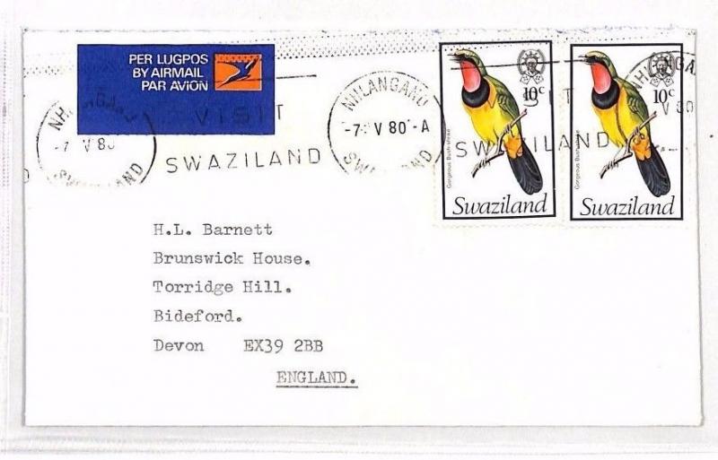 XX100 1980 SWAZILAND Nhlangano GB Devon Airmail Cover 