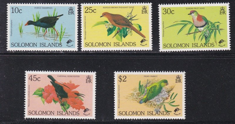 Solomon Islands # 678-682, Birds - Birdpex -90, Mint NH, 1/2 Cat.