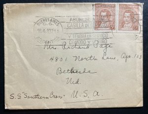 1937 Buenos Aires Argentina Cover To Bethesda USA By SS Southern Cross