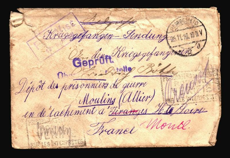 Germany 1916 POW Cover to France / Censor / Edge Tears - Z14454