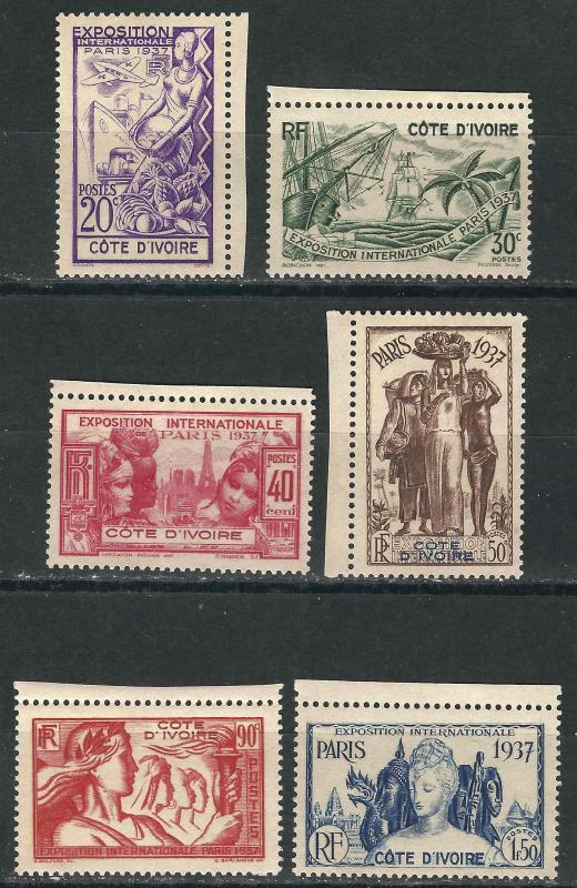 Ivory Coast104-09 Yv 133-38 Paris Intl Exhib MLH VF 1937 SCV $11.20