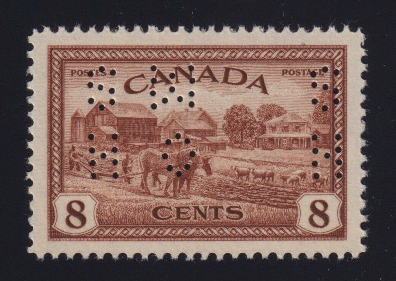 Canada Sc #O268 (1946) 8c Farm Scene OHMS Official Perfin Mint VF NH 
