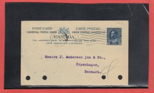 UX35  2c blue  Stat card Admiral issue to DENMARK 1913 from Canada Cat $350