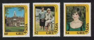 Grenada 21st Birthday of Princess of Wales 3v 1982 MNH SG#1189=1193