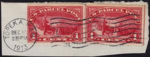 USA - 1913 - Scott #Q1 - 2 x used on piece - TOPEKA KAN. pmk