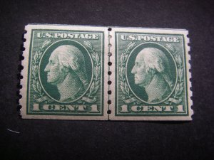 Scott 412, 1c Washington LINE PAIR, perf 8.5, MLH Early Coil Beauty, CV $120
