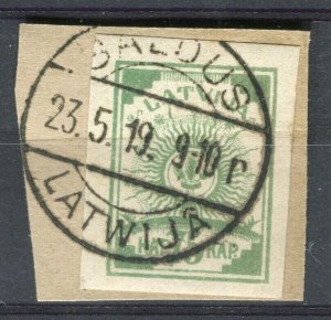 LATVIA; 1919 early first issue Imperf 75k. Full Saldus POSTMARK PIECE