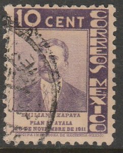 MEXICO 723, 10¢ ANNIV. PLAN DE AYALA - ZAPATA. USED. VF. (572)