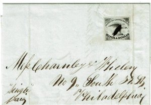 1844 dateline New York, NY, 5c American Letter Mail Co. Local on cover, 5L1