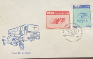 D)1989, PERU, FIRST DAY COVER, ISSUE, POSTAL SERVICES, FDC