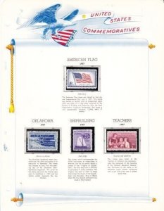 U S 1957 Commemorative Mint NH Year Set on White Ace Album Pages - 3 Scans