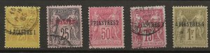 France Off Turkey 1-5 Used VF 1885-90 SCV $49.25 (jr)