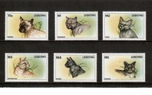 Lesotho 1998 - Cats Pets - Set of 6 Stamps - Scott #1098-1103 - MNH